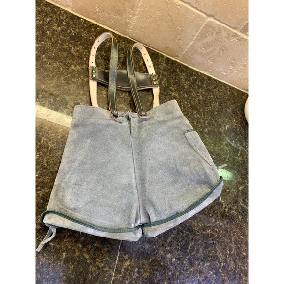 1960s Vintage Leather Suede LEDERHOSEN German Oktoberfest Festival Shorts Child - Picture 6 of 11